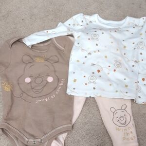 Disney Winnie the Pooh Baby Three Piece Set - Brown and White